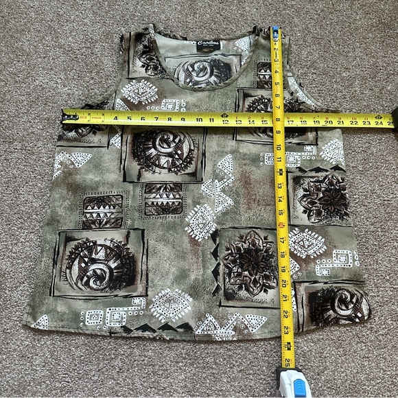 Vintage 90s/Y2K Caribou Tan Green Tribal Pattern Tank Top Womens Size Large Boho - Picture 15 of 15